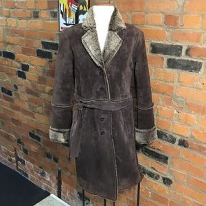 Express Suede Leather and Faux-Fur Lined Coat